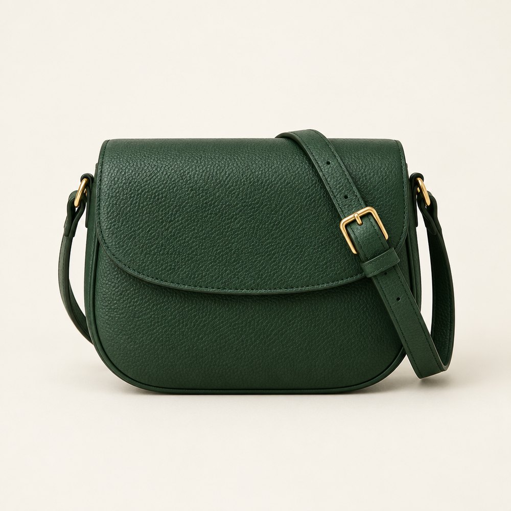 Pebbled Leather Crossbody, Bottle Green