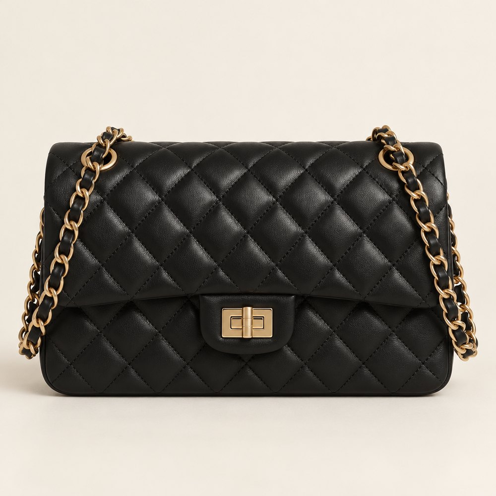 Quilted Chain Shoulder Bag, Black